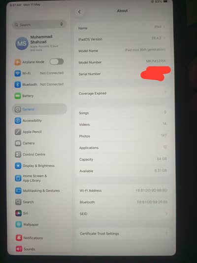 ipad mini 6 64 gb no open no repier touch id ok true tone ok