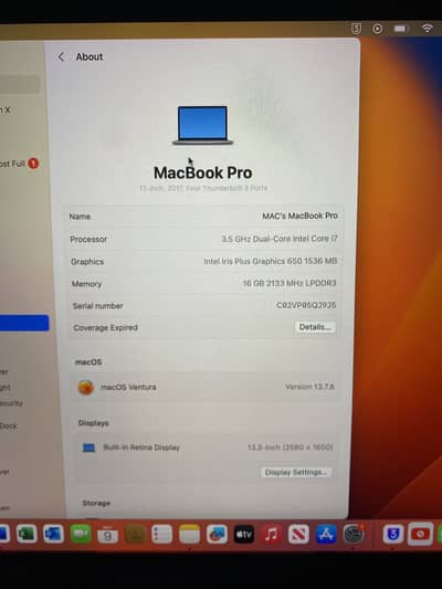 MACbook pro 256 gb core i7
