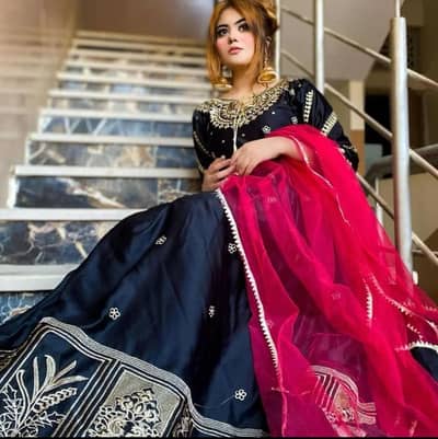 Women Embroidered Maxi Suit Blue 3Pcs Eid Format