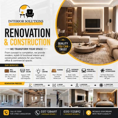 Home Renovation Karachi - Panels Ceiling Flooring - Construction