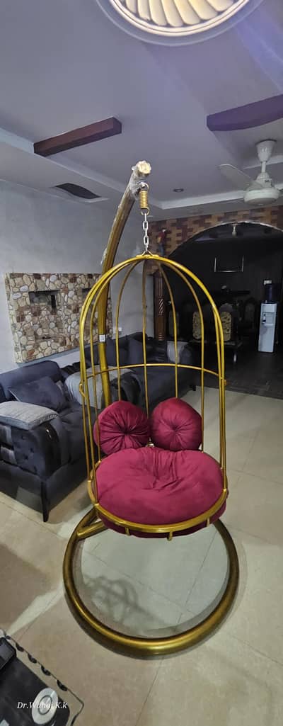 Luxury Hanging Egg Swing Chair – Golden Frame with Cushions