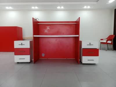 2 Office Workstations with Drawers – Red & White – Excellent Condition