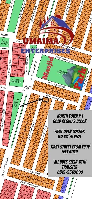 Prime Location Corner Gold Regular Block 80 Square Yards Residential Plot For sale Is Available In North Town Residency