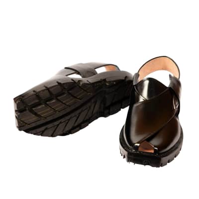 Mehran Black Leather Classic Norozi Chappal for Men
