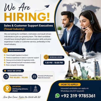 Sales & Customer Support || Male & Female (Office Jobs in Jhelum)