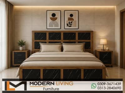 King size bed with 2 side tables best quality