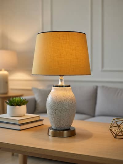 Table Lamp 22 Inch Height | Ceramic Crackle Base | Fabric Shade | Ste
