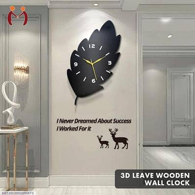 3D Leaf Wooden Wall Clock Modern Abstract Decor