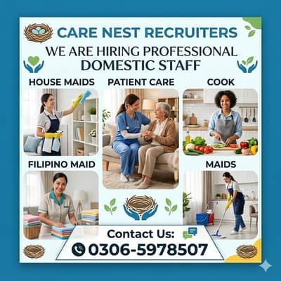 Maids / House Maid / Chef / House Cook / Baby Sitter JOBS Available