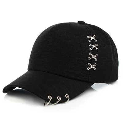 Black Metal Cross Hoop Baseball Cap for Men Women