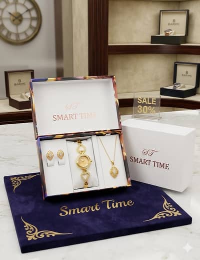 Smart Time Luxury Gold-Plated Watch & Jewelry Gift Set for Women
