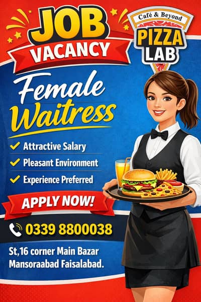 urgent required female waitress 03398800038