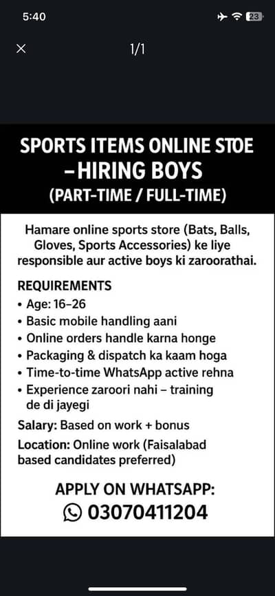 Job for Active Boys