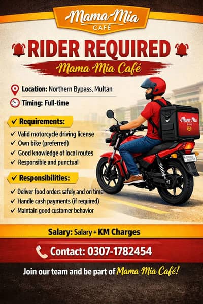 Job Rider and Kitchen helper