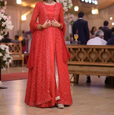 scarlet red front open maxi