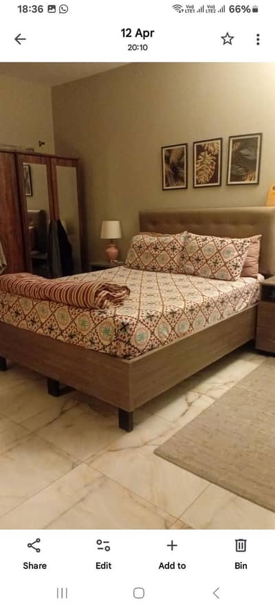 Queen size bed with 2 side tables  without mattress
