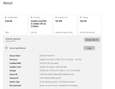 Dell Latitude E5450 Core i5 5th gen |8GB RAM| 256GB SSD | Fingerprint