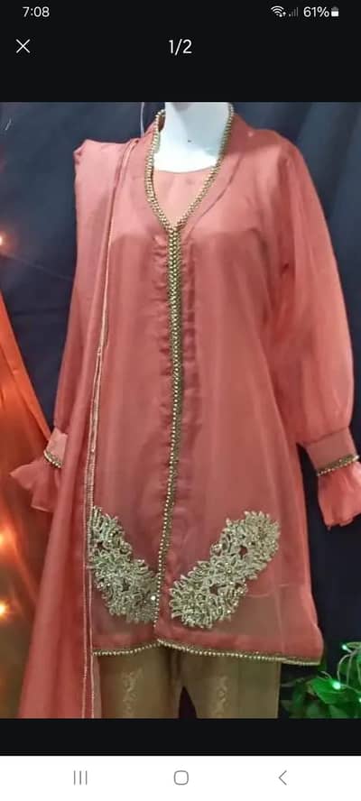 organza peplum with trouser and double shaded dupatta