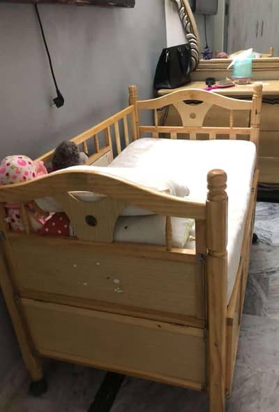 baby cot with net mattress and jhoola