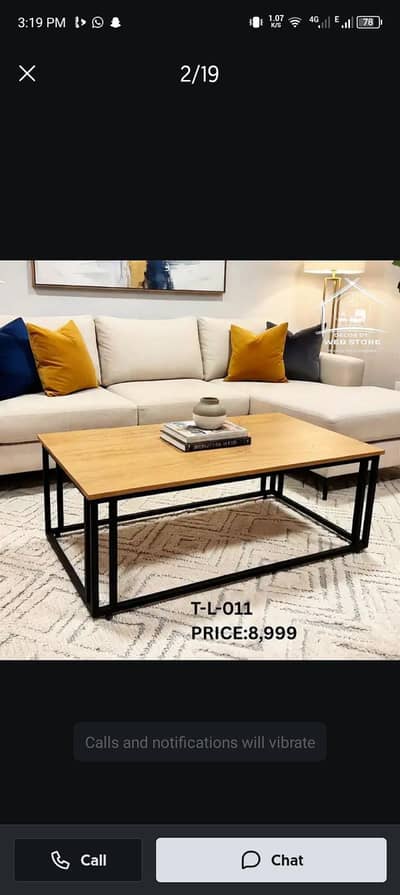 Modern Minimalist Coffee Table – Oak Finish with Black Metal Frame