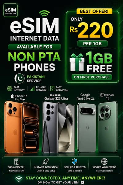Esim Internet Data for Non PTA phones.
