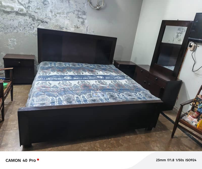 Bed with mattress & side table & dressing table 1