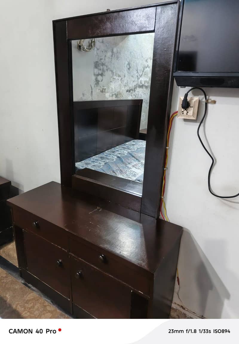 Bed with mattress & side table & dressing table 2