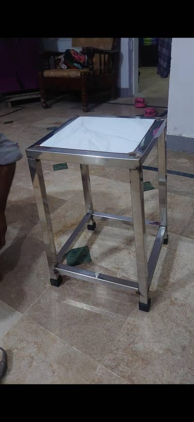 SS 14-guage 1" pipe (H-20" /W-12") wood's top stool.