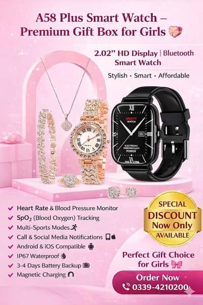 A58 Plus Smart Watch-2.02" |Gift box for girls HD Display