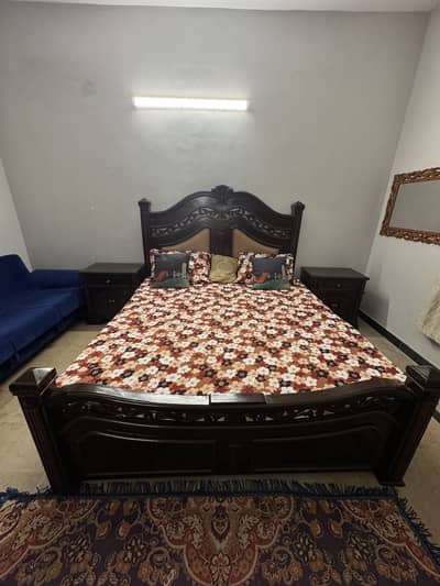 Elegant Wooden King Size Bed with Matching Side Tables