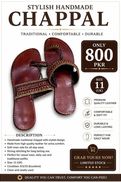 stylish hand made Leather chappal size 11 excellent condition
