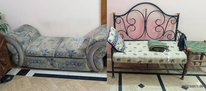 2 seater wooden and two seater metal sofa set
