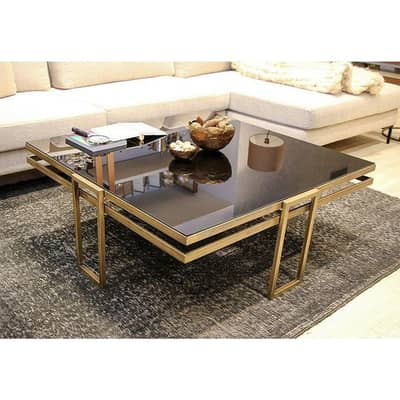 Modern 3×3 Center Table With Black Glossy Top