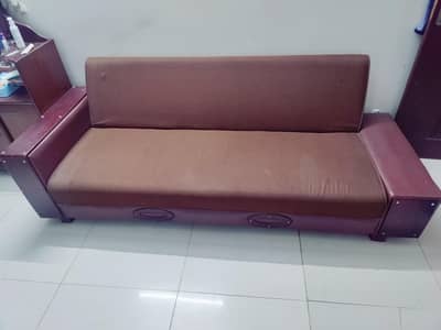 Sofa cum Bed 3 Seater - Brown Fabric - Good Condition