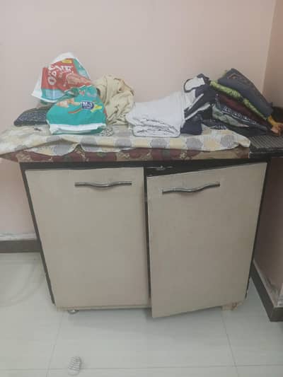 iron stand with space saving cupboard