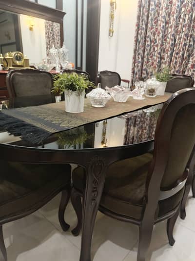 Vintage Solid Wood Dining Table set with glass top