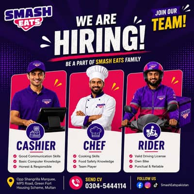 Hiring Chef | Rider | Cashier