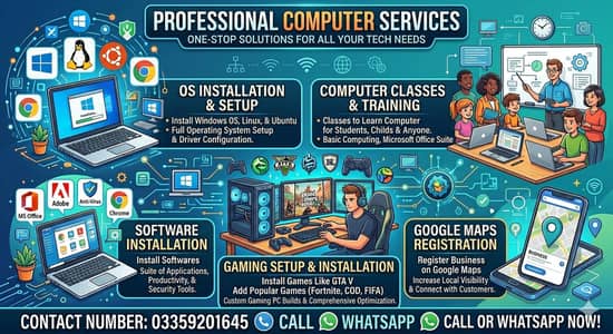 Softwares Games and windows 10, 11 installation And Computers Sevices