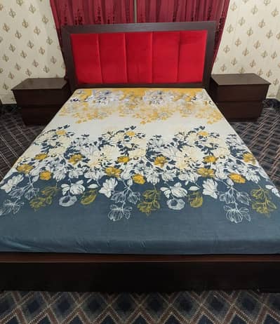 double bed, dressing table and cupboard