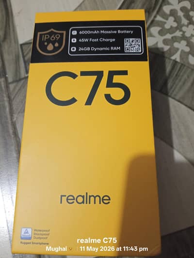 Realme C75 mobile with charger
