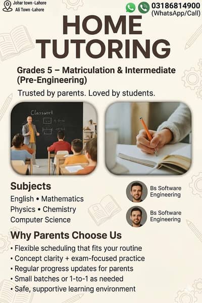 Expert Tuition: Physics, Chemistry, Maths, English and computer