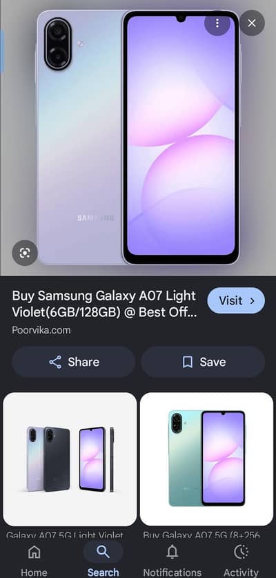 Samsung a07 10/10 4/64 gb 8 ya 9 maina waranty hai