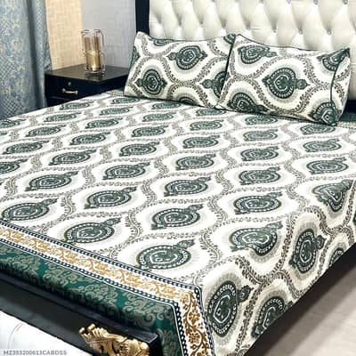 Crystal Cotton Paisley Bedsheet Set Double Bed Green Gold