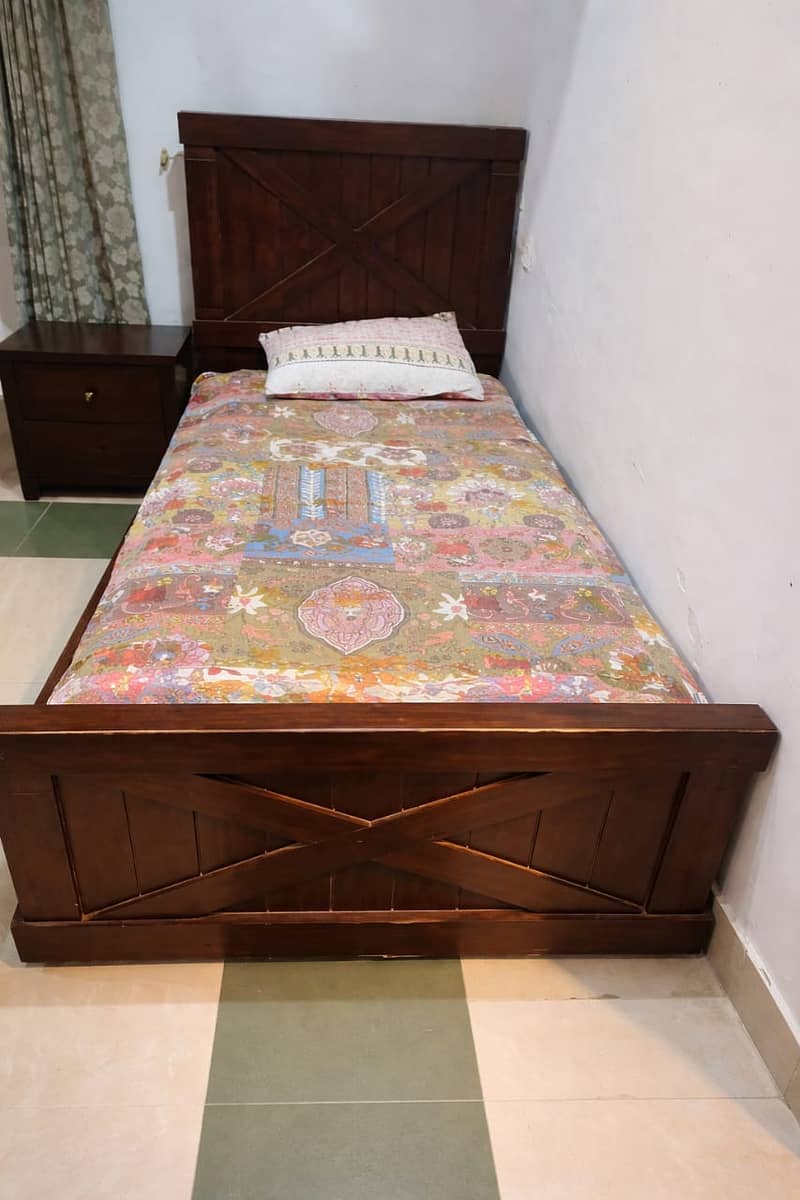 Solid Wood single bed with side table 0