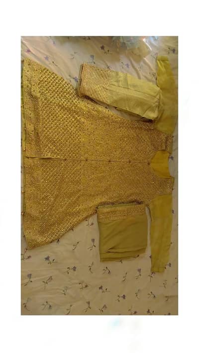 Stunning Yellow Formal Outfit with Gold Embroidery Perfect For Wedding