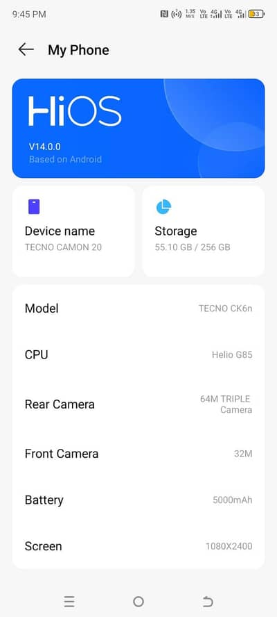 Tecno comon20  13/256