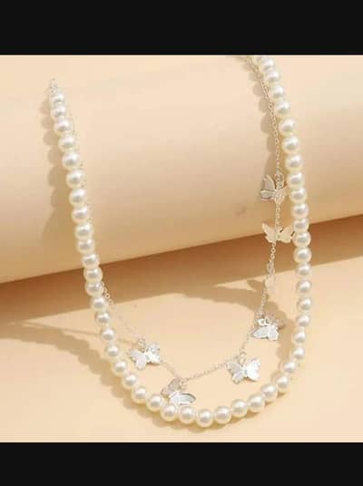 White Pearl Butterfly Double Layer Choker Necklace