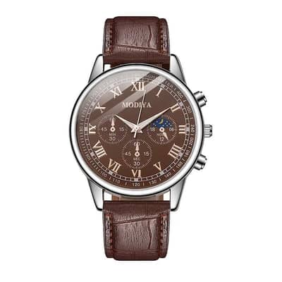 Men's Chronograph Watch Black Leather Band Quartz Movement