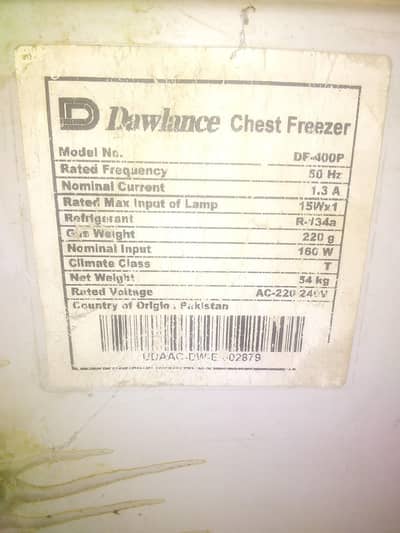 Dawlance deep -freezer TROPICAL class"T". DF. 400P