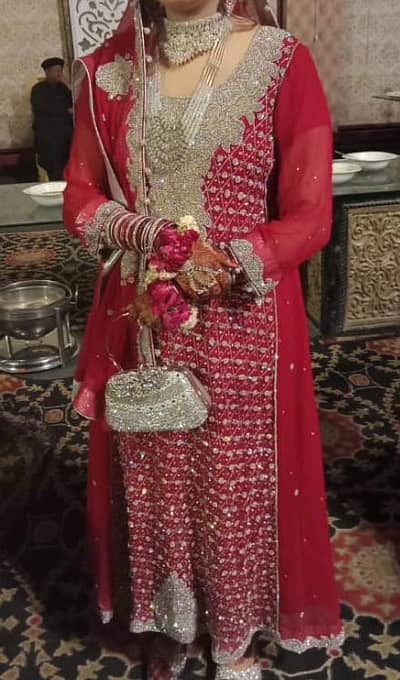 Red Bridal Maxi Sell Red Colour with Silver Hand Work